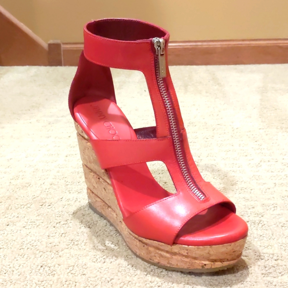 Jimmy Choo high platform wedge, red